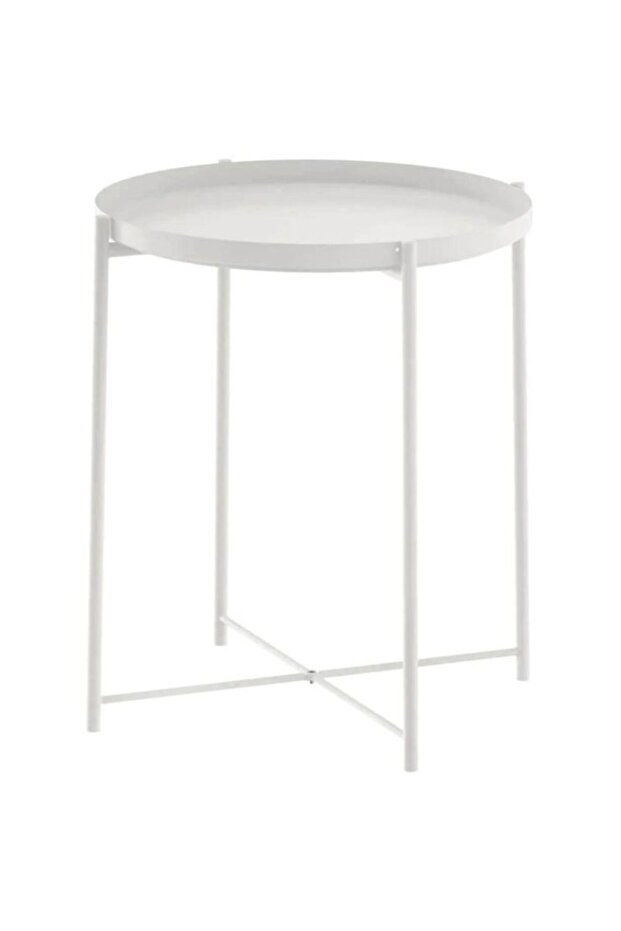 طاولة فولاذية دائرية باللون الأبيض - 1