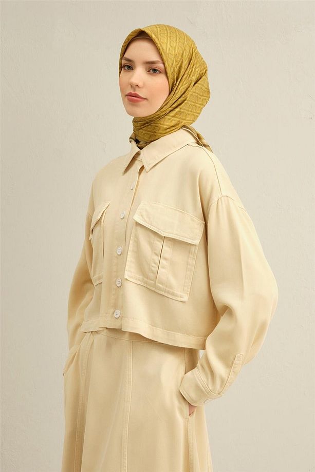 Desenli Saf Ipek Twill Eşarp 9301- 32 - 1