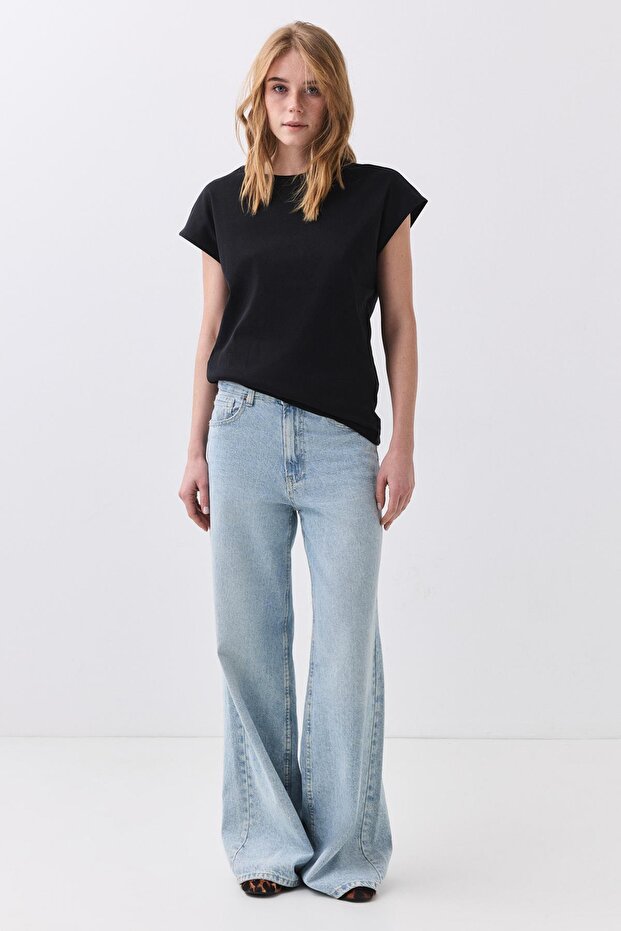 Kadın Karpuz Kol Basic Tshirt Siyah 5011 - 4