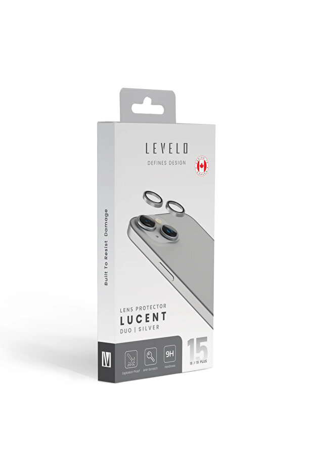 واقي عدسة الكاميرا Lucent Duo 9H Hardness لهاتف iPhone 15 / 15 Plus - فضي - 1