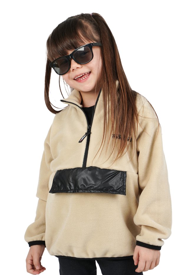 Girl's Fleece Stand Collar Semi-Zipper Sweatshirt Cardigan Jacket