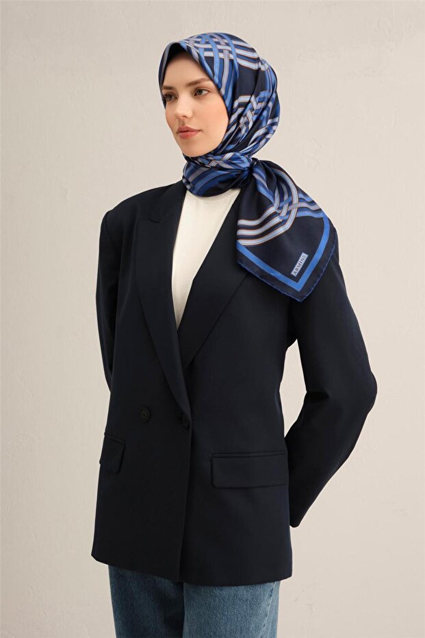 Desenli Saf Ipek Twill Eşarp 9333- 08 - 2