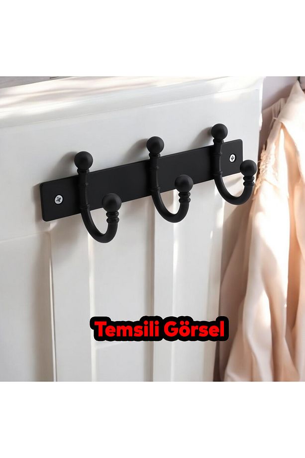 Metal Siyah 3'lü Birleşik Askı Vestiyer Duvar Monteli Dolap Askılığı Vidalı Elbise Asma 1 Adet - 3