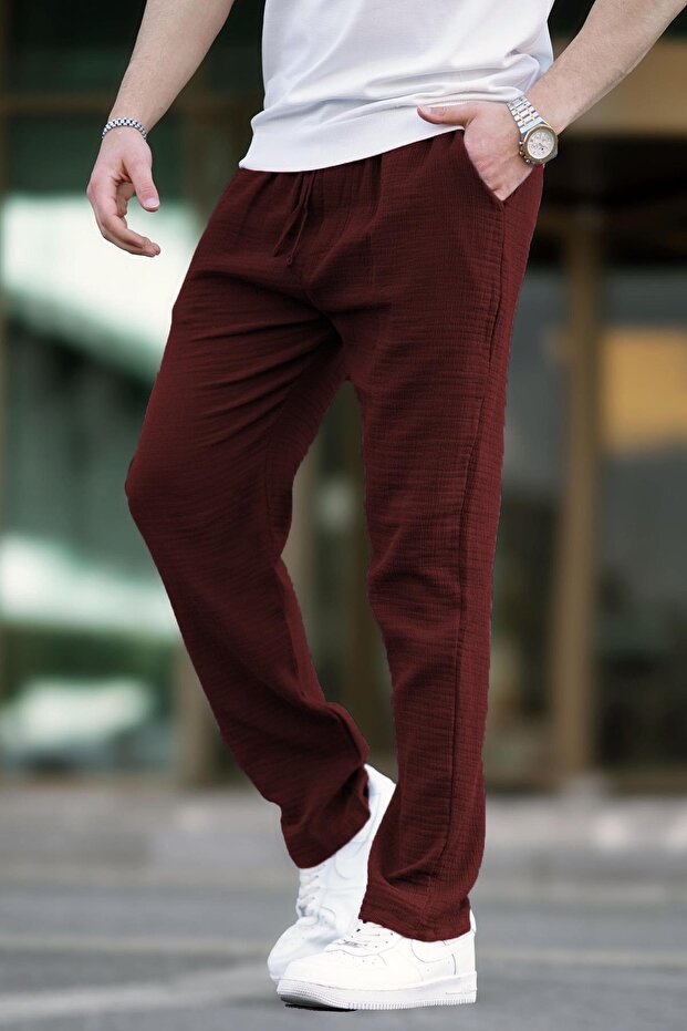 Claret Red Muslin Fabric Men's Basic Trousers 6507