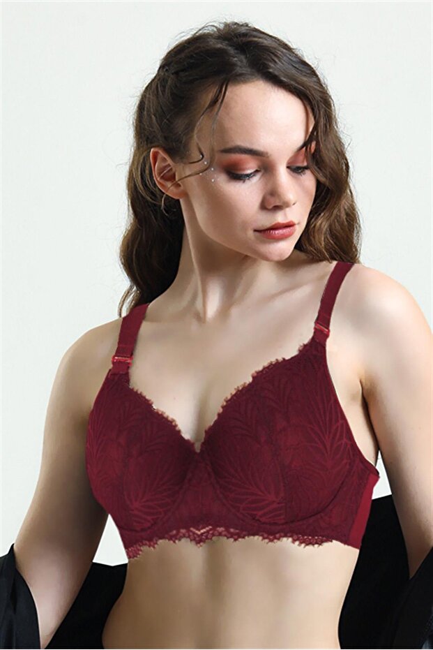 5685 Women's Lace Sponge Large Size Gathering Bra-Burgundy