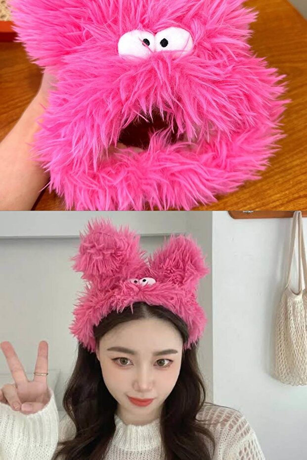 Fuchsia Color Monster Figured Plush Hair Band