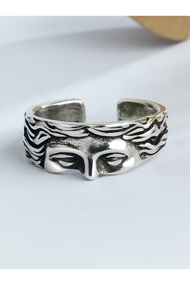 ancient white k Rings For Men Creative Venus Mask Ring, Retro Thai Silver Relief With Adjustable Ope