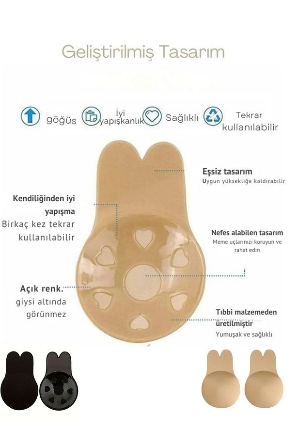Kadın Tavşan Yapışkanlı Straplez Göğüs Kaldırıcı Sutyen Gizli Destek ve Şekillendirme - 7