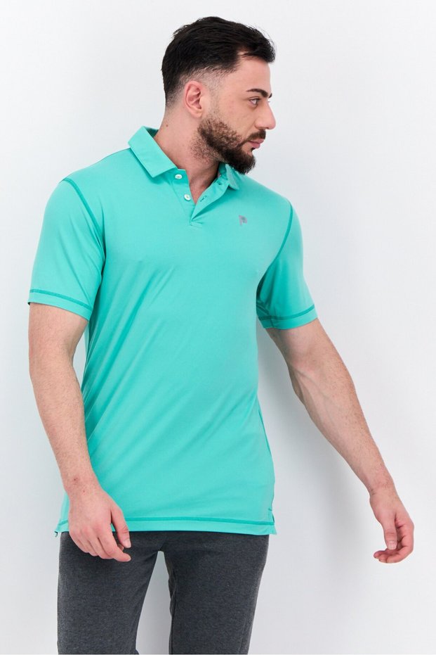 Men Sportswear Fit Short Sleeves Outdoor Polo Shirt, Aqua Green