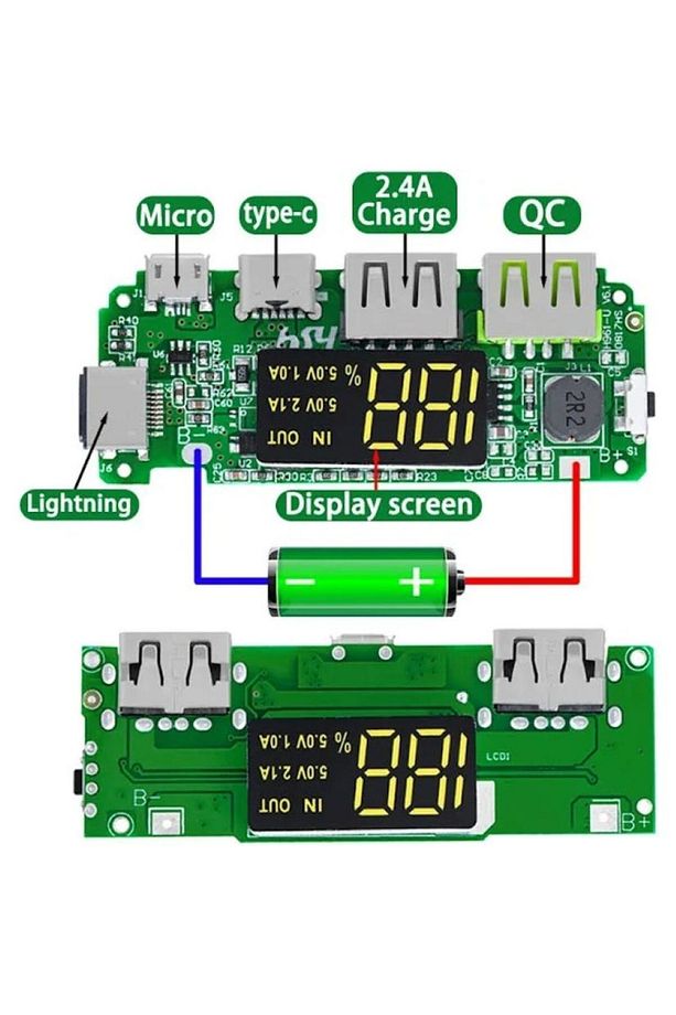 Pil şarj cihazı kurulu LED çift USB 5V 2.4A mikro/tip-cUSB mobil güç banka 18650 şarj modül - 3