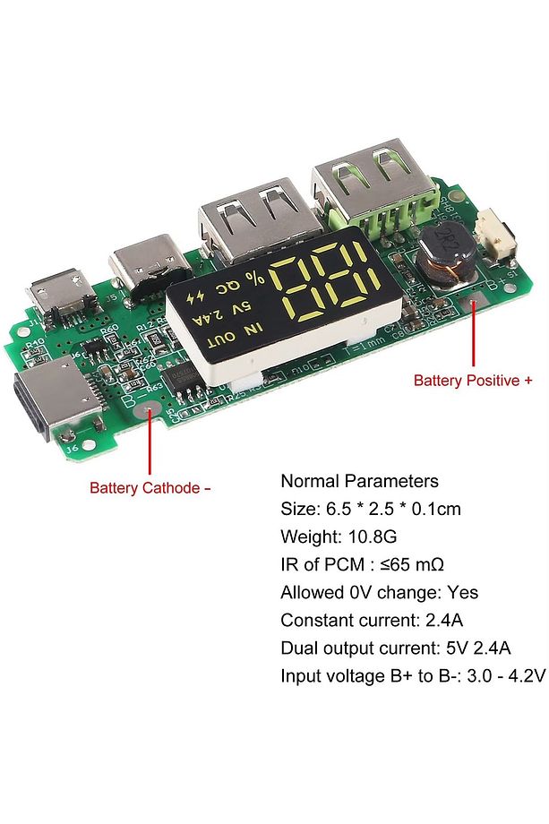 Pil şarj cihazı kurulu LED çift USB 5V 2.4A mikro/tip-cUSB mobil güç banka 18650 şarj modül - 6