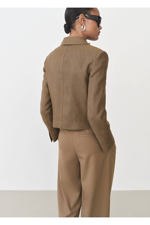 Linen Blend Crop Blazer Jacket - 4