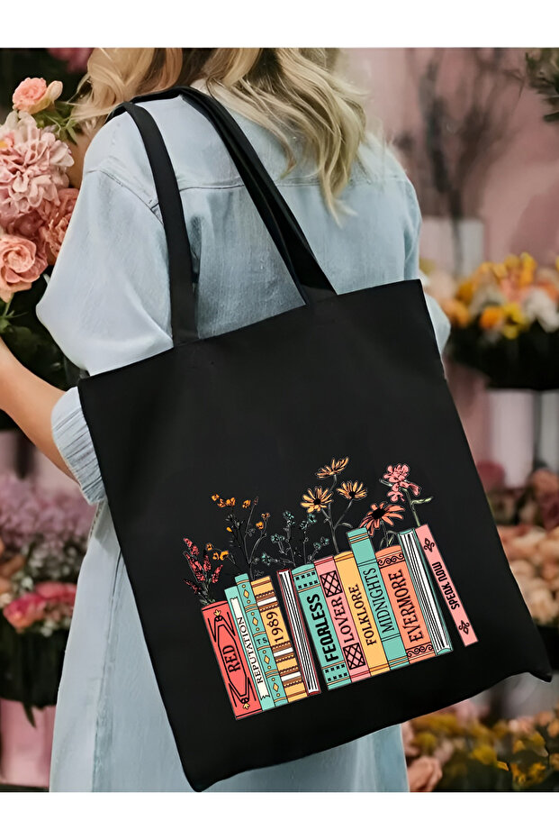 Book Design Taylor Swift Thick Black Canvas Tote Bag Cloth Bag, Pinterest Bag