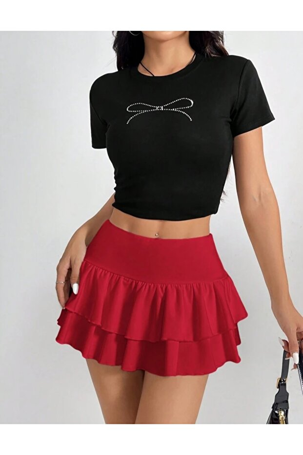 High Waist Super Mini Skirt with Tights Inside
