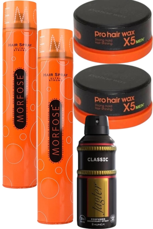 Saç Spreyi Ultra Strong Turuncu 400 ml 2 Adet + Wax 150ml 2 Adet+ Jagler Deodorant Erkek 150ml yeni - 1