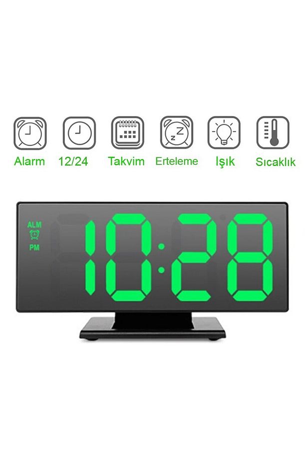 Masaüstü Ayna Dekoratif Çalar Saat Led 12/24 Saat Sıcaklık Modu Usb Çalışan Taşınabilir Dijital Saat - 7