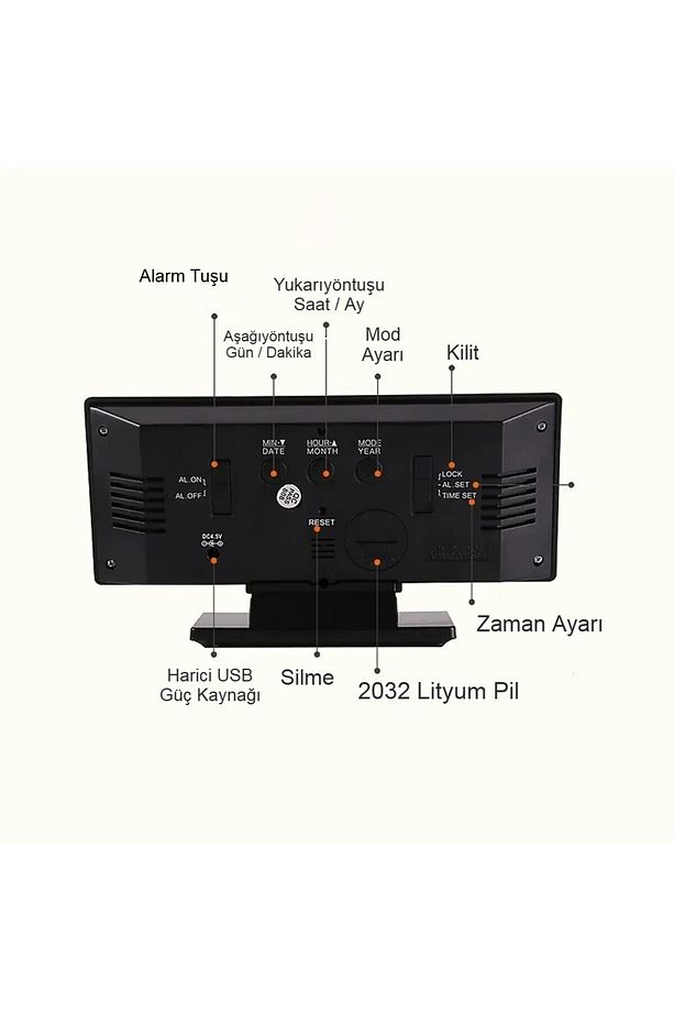 Masaüstü Ayna Dekoratif Çalar Saat Led 12/24 Saat Sıcaklık Modu Usb Çalışan Taşınabilir Dijital Saat - 3