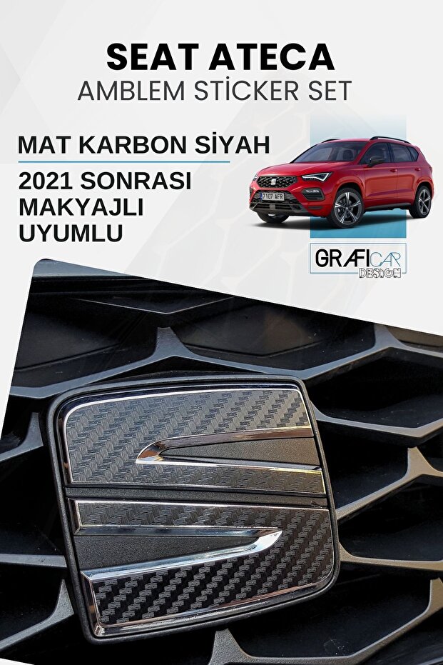 Seat Ateca Emblem Plating Sticker Set - Matte Carbon Black / Makeup after 2021