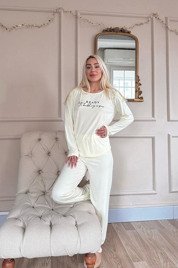 Ekru Ready Dublin Uzun Kollu Kadın Pijama Takımı - 8