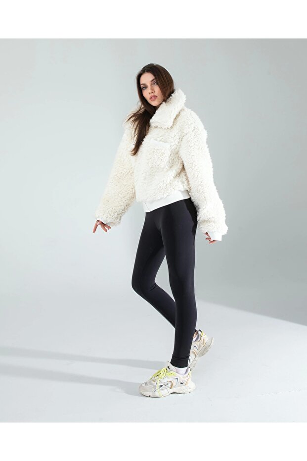 Beyaz Peluş Ceket - 3