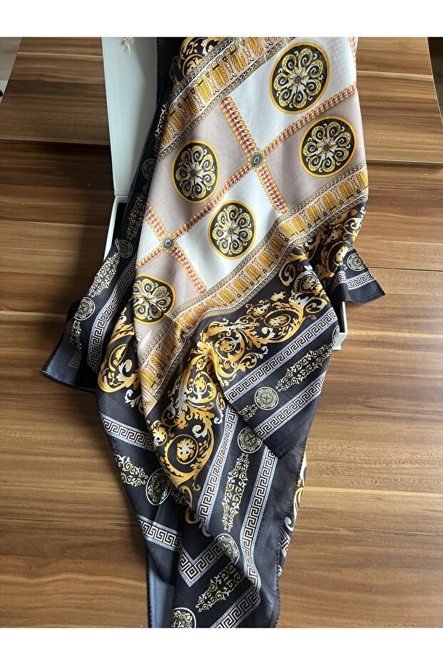 فرسا نمط القطن الحرير شال أسود - 3