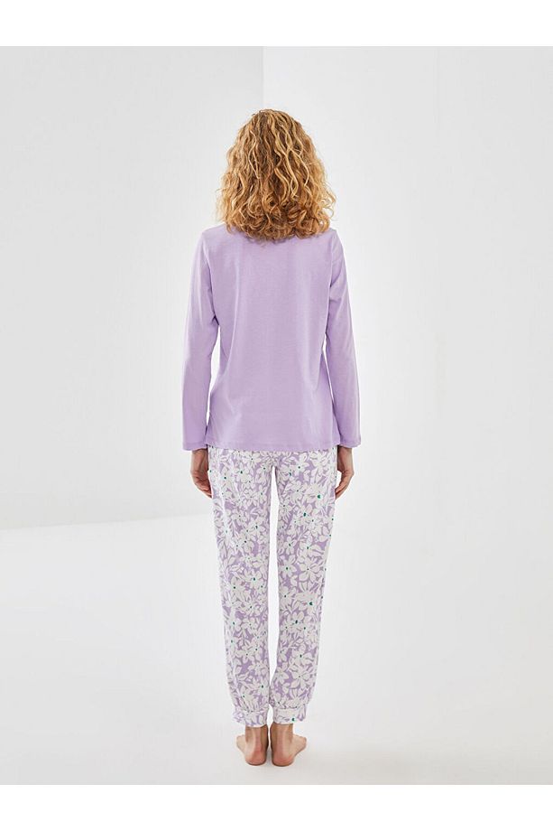 Bisiklet Yaka Çiçekli Kadın Pijama Takımı - 4