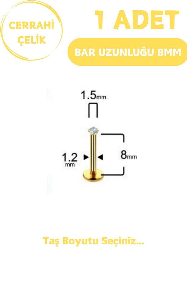 Cerrahi Çelik 8mm Zirkon Taş Tragus Helix Kulak Kıkırdak Flat Conch Dudak Burun Snake Bites Piercing - 2