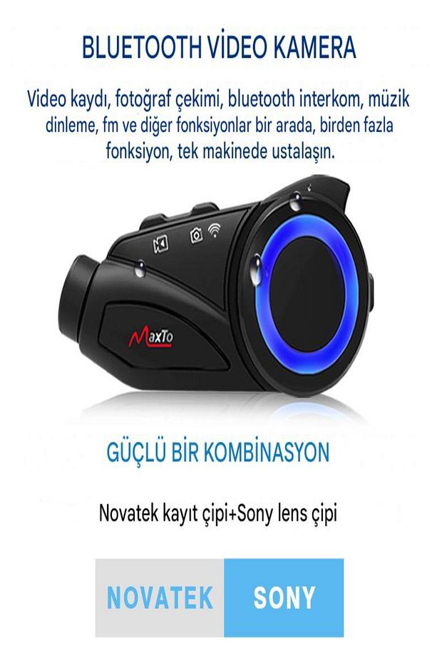 Yeni Sürüm Maxto M3 intercom  360 Derece Dönen Kask Klipsli Kameralı Motosiklet Kask İntercomu - 3