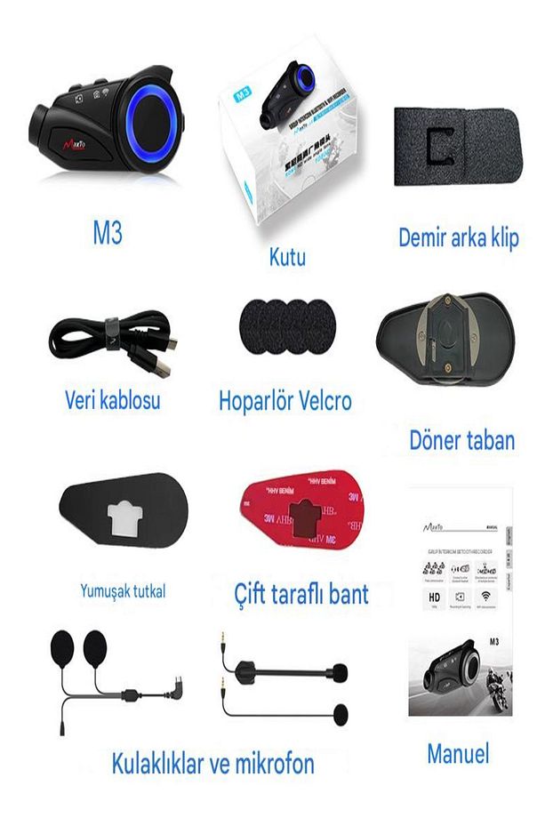 Yeni Sürüm Maxto M3 intercom  360 Derece Dönen Kask Klipsli Kameralı Motosiklet Kask İntercomu - 4