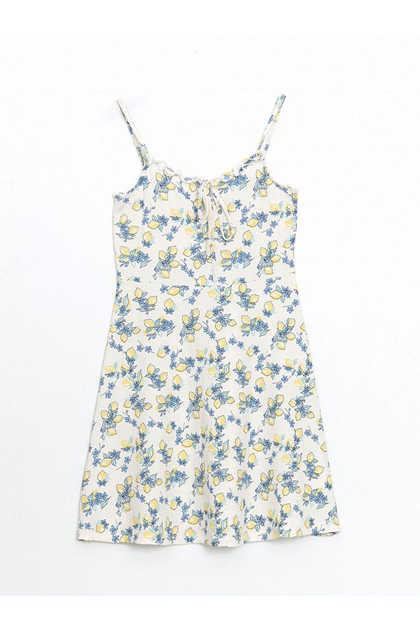 LCW Comfort Sarı Kare Yaka Baskılı Mini Elbise - 5