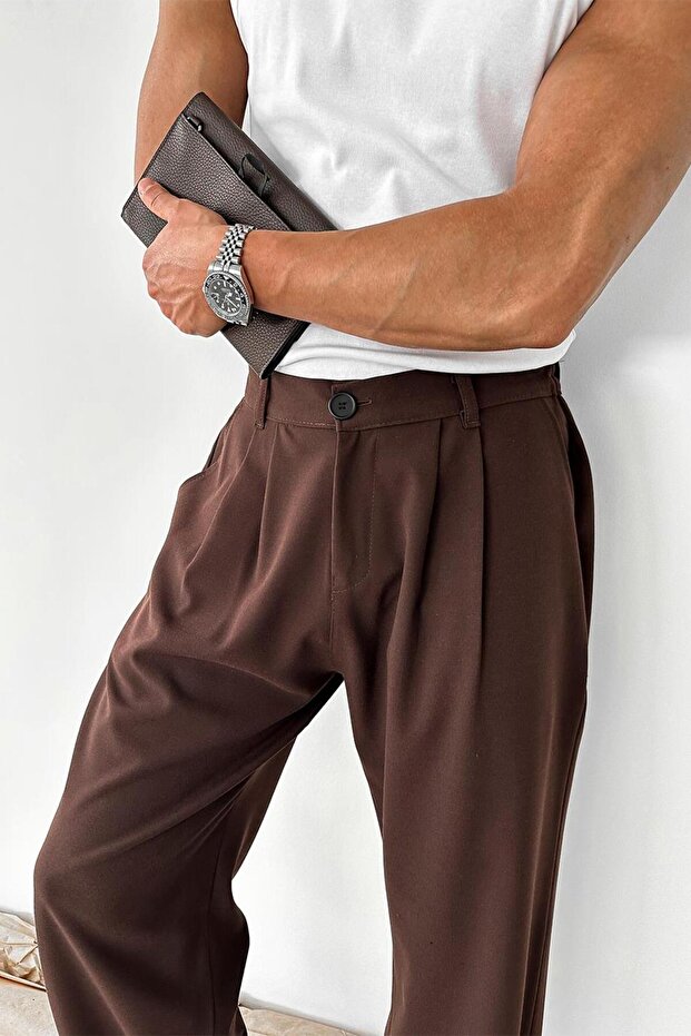Brown Basic Premium Fabric Trousers - 4