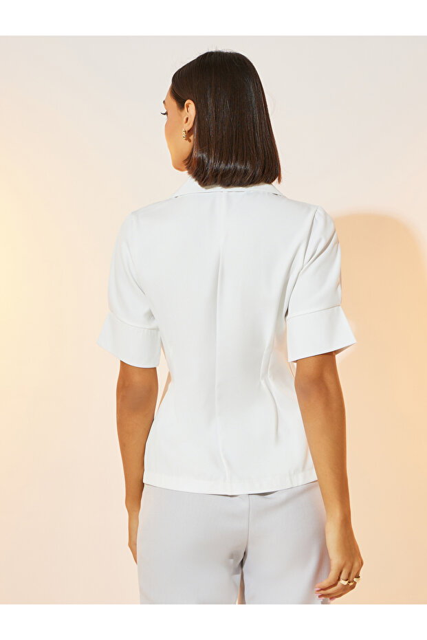 Solid Notch Lapel Wrap Front Top - 5
