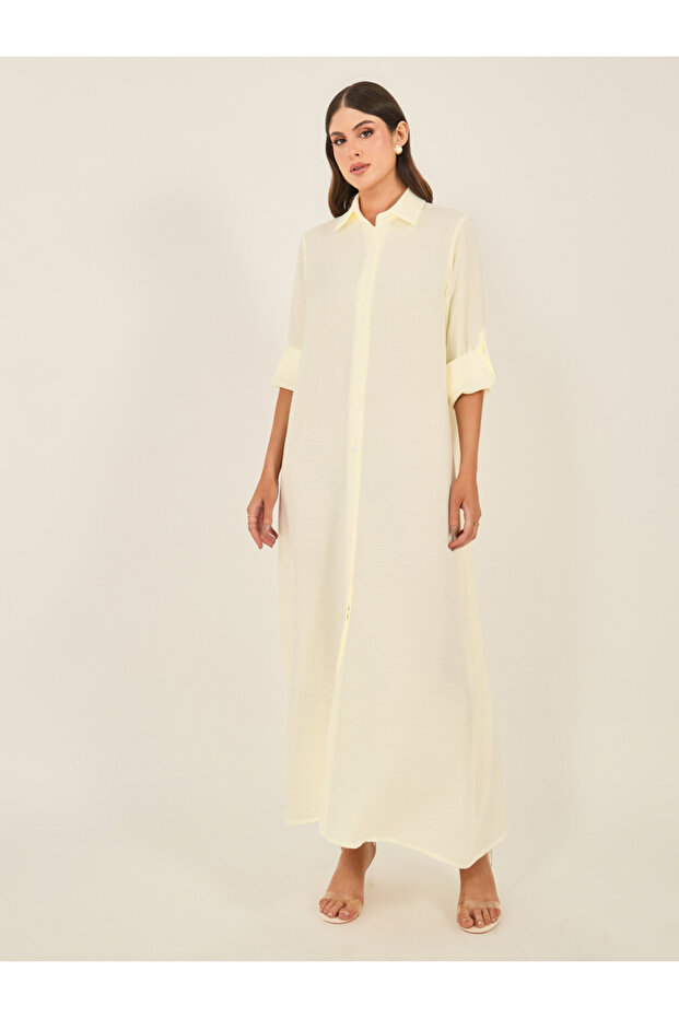 فستان طويل بقميص على شكل حرف A بياقة سادة - 2
