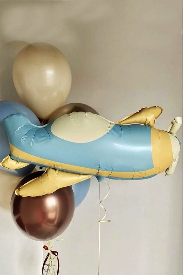 Retro Uçak Folyo Balon Mavi - 3