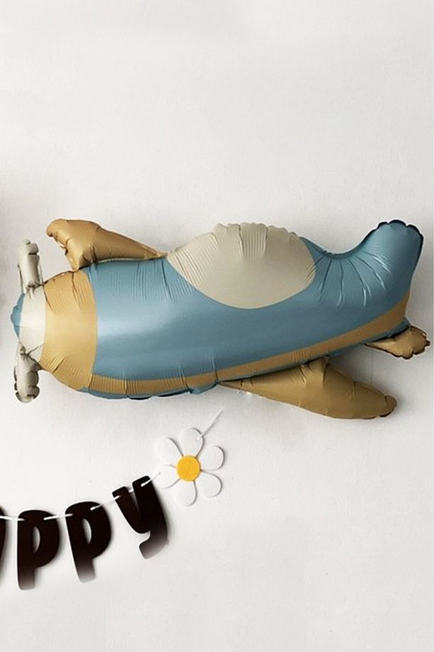 Retro Uçak Folyo Balon Mavi - 4