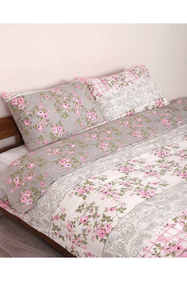 Nevresim Takımı Pembe Çiçek Desenli Tek Kişilik (ÇARŞAFSIZ) - 3