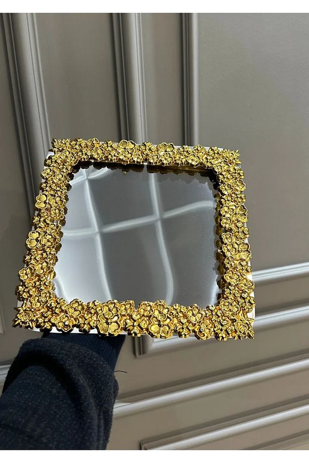 6 Adet Tek Kişilik Metal Gold Döküm Çay Kahve Sunum Tepsisi - 2