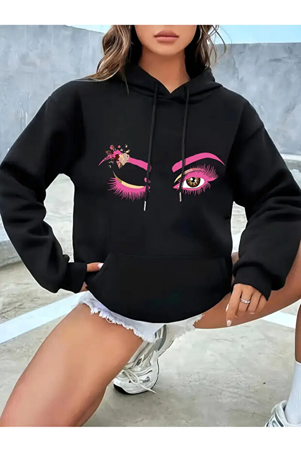 سويت شيرت كبير الحجم مطبوع عليه عيون للجنسين