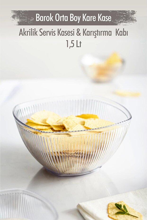 Acrylic Baroque Transparent Medium Square Fruit & Salad Bowl & Mixing Bowl / 1.5 Lt (NOT GLASS)