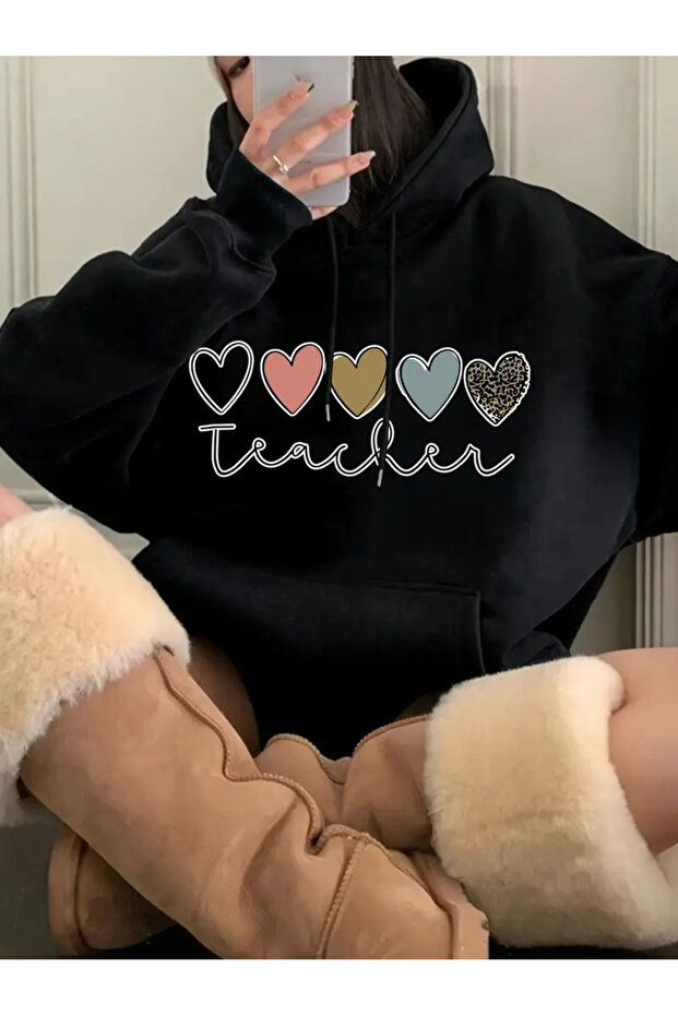 Heart Printed Unisex Oversize Sweatshirt