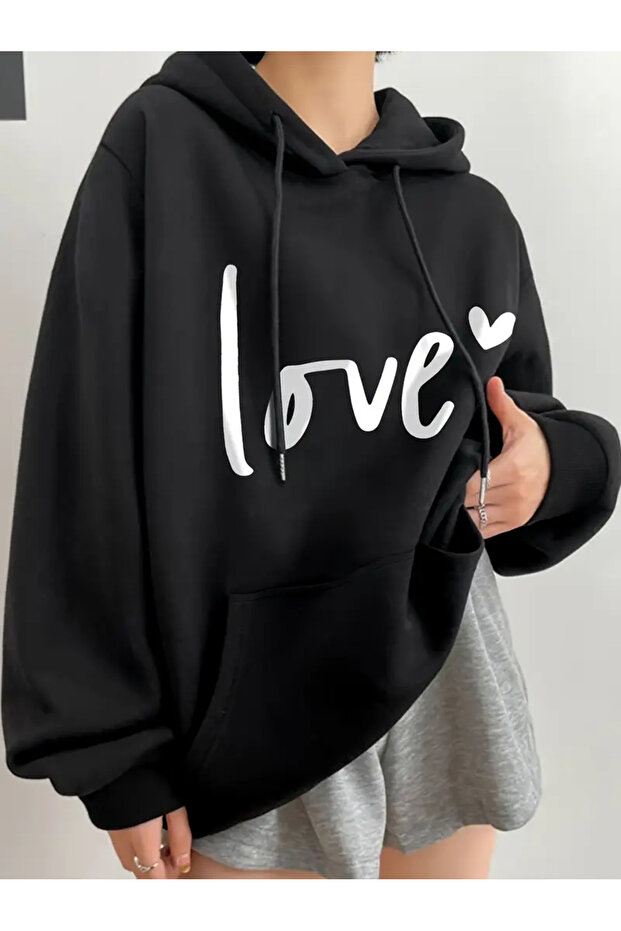 سويت شيرت مطبوع عليه LOVE للجنسين مقاس كبير