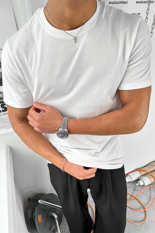 Beyaz Basic Premium Regular Fit Tişört - 4
