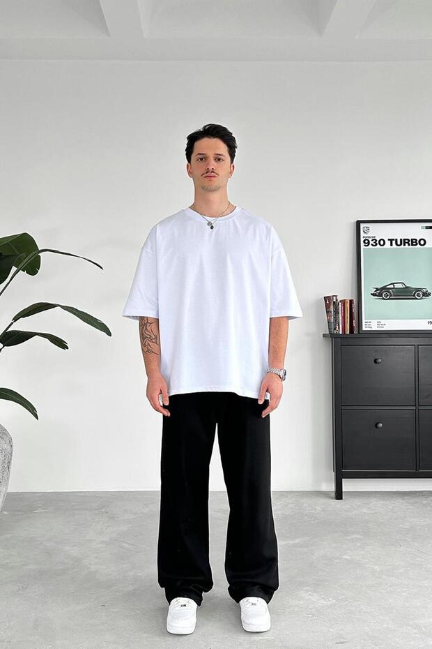 Optik Beyaz Cozy Basic Oversize Tişört - 1