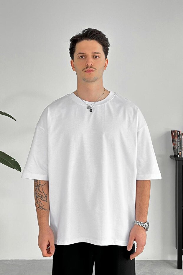 Λευκό Cozy Basic Oversize T-Shirt - 2