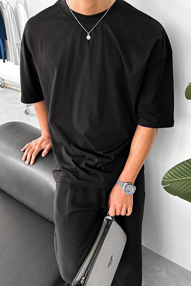 Siyah Cozy Basic Oversize Tişört - 1