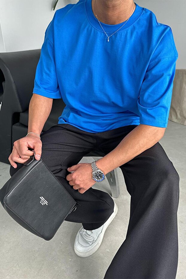 Saks Mavi Cozy Basic Soft Oversize Tişört - 5