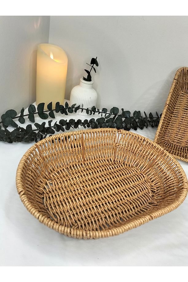 bual22 Hasır Rattan Ekmek Sepeti Hasır görünümlü Plastik - 2