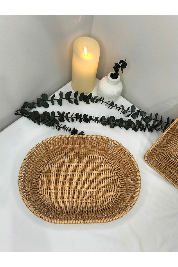 bual22 Hasır Rattan Ekmek Sepeti Hasır görünümlü Plastik - 1