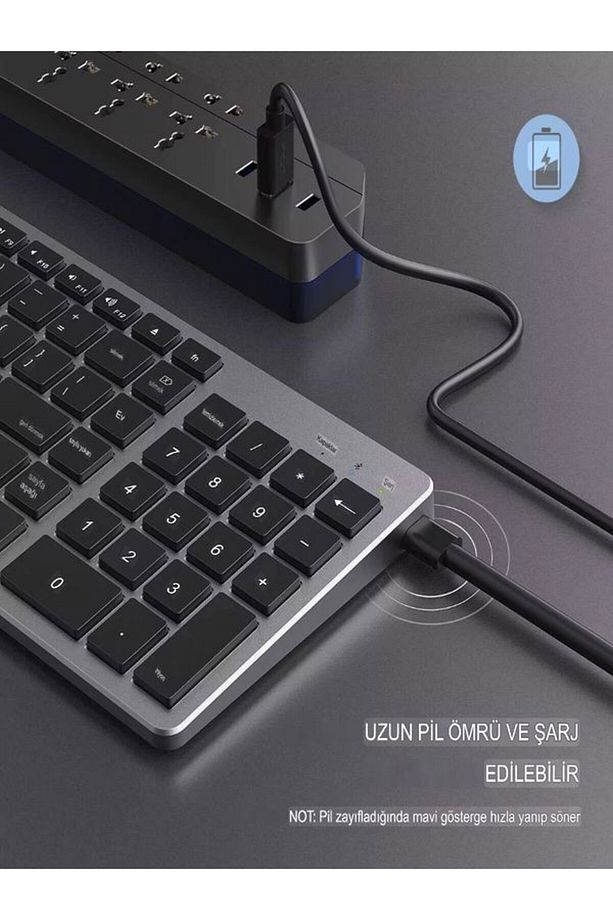 Sessiz Şarjlı İOS/ANDROİD/WİNDOWS Uyumlu Bluetooth 2.4G Kablosuz Klavye Mouse Seti - 3
