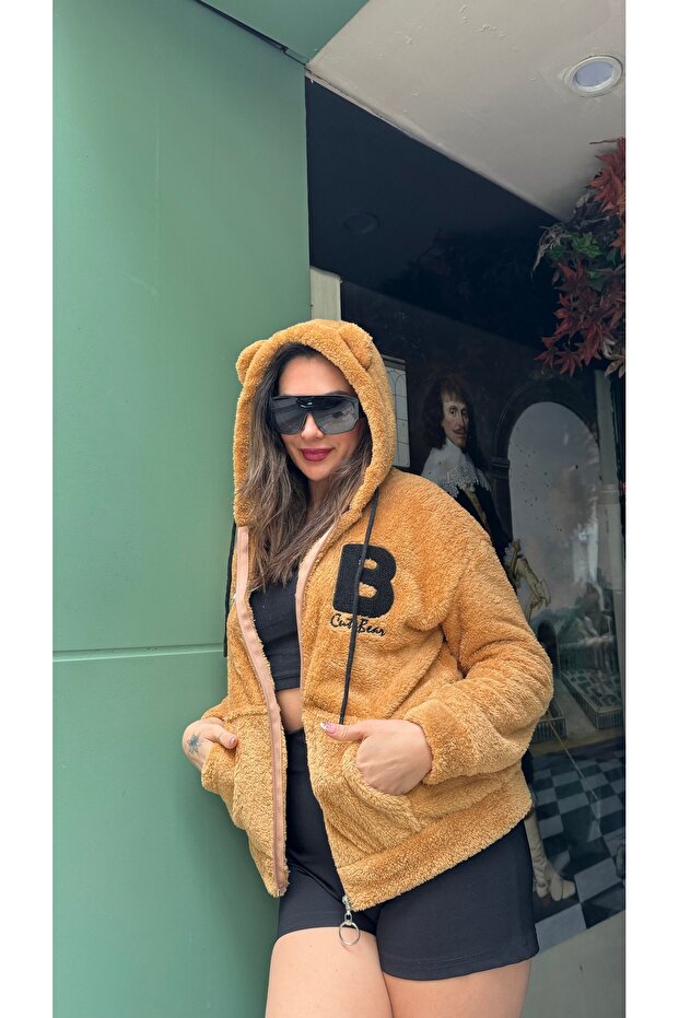 Kapüşonlu peluş sweatshirt - 3